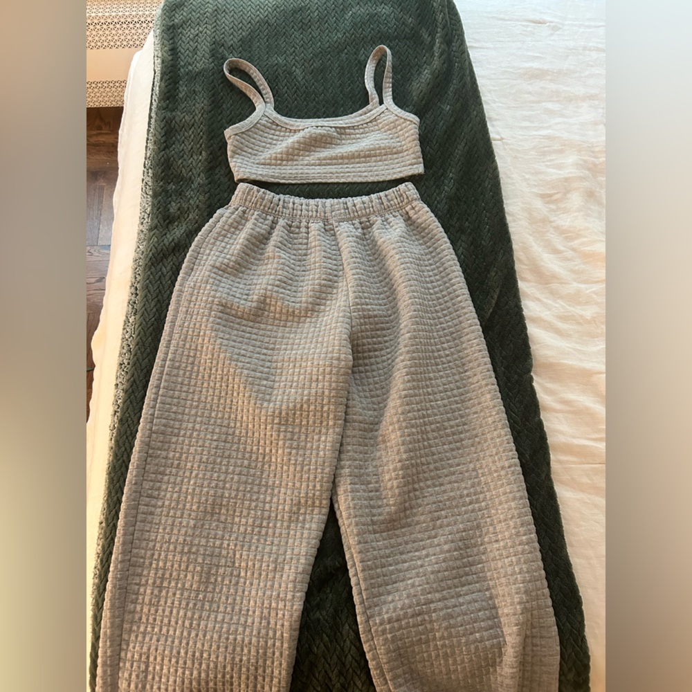 Gray Waffle Knit Lounge Set